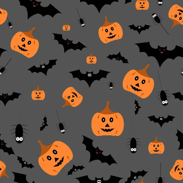 Ilustración de vectores de patrón de halloween sin costuras sobre fondo gris — Vector de stock