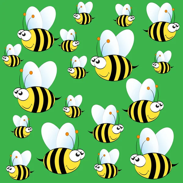 Lindo patrón de abeja sobre fondo verde — Vector de stock