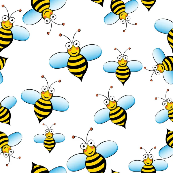 Lindo patrón inconsútil abeja en el fondo blanco — Vector de stock