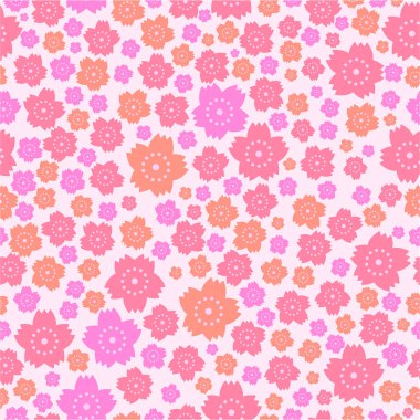 Sevimli pembe ve turuncu çiçek pembe bir arka plan üzerinde seamless modeli