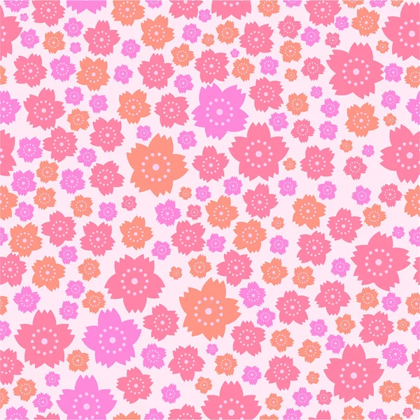 Modèle sans couture de fleurs roses et oranges mignonnes sur fond rose — Image vectorielle