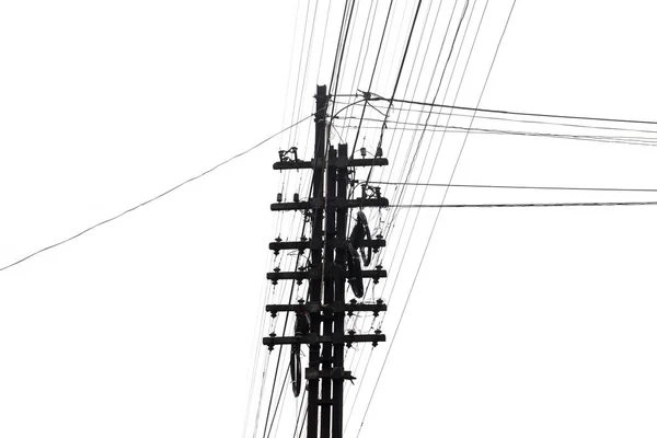 Starý elektrický pól na bílém pozadí, samostatný — Stock fotografie
