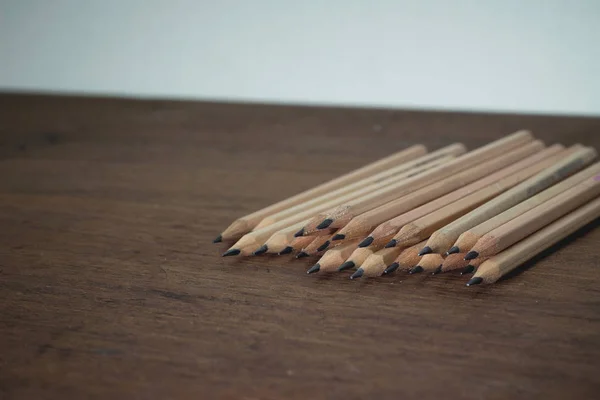 Group Pencil Place Wooden Table — Stock Photo, Image