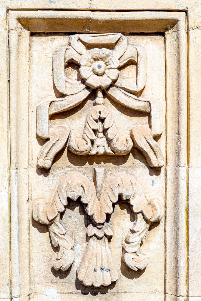 Modica (Sicily): detail of the bas-reliefs placed on the facades of the Baroque churches