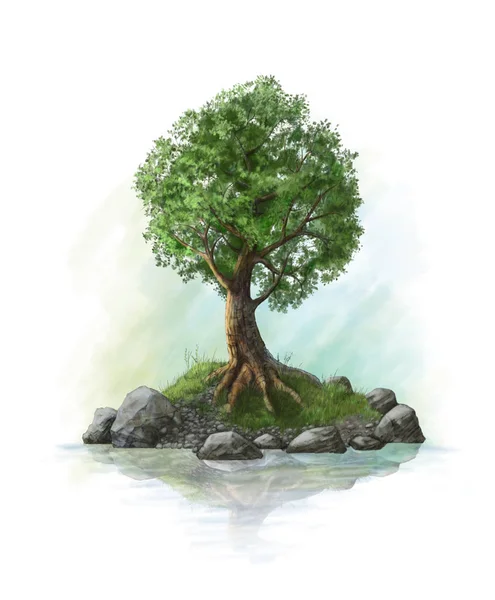Ilustração de uma árvore em uma ilha — Fotografia de Stock