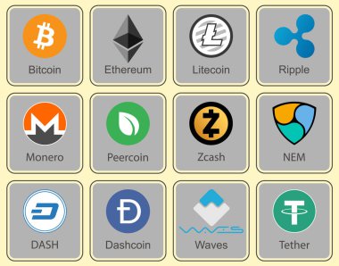 Kripto para birimi. Karakter koleksiyonu Kripto para biriminin.