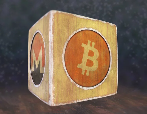 Винтажный куб с изображением криптовалюты . — стоковое фото