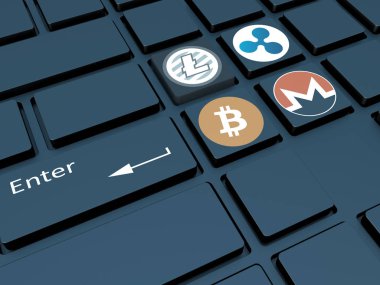 Kripto para birimi. Klavye sembolleri ile. Kripto-currenc incelemesi