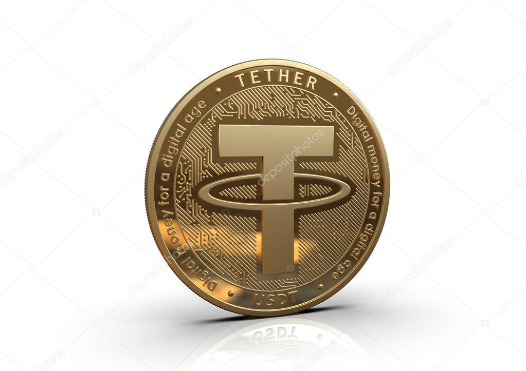 Tether. Cryptocurrency Golden coins.3D illustration.