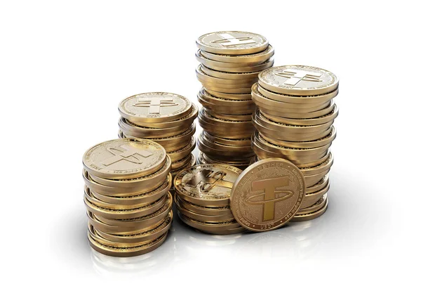 Tether. Cryptocurrency Golden coins.3D illustration. — ストック写真