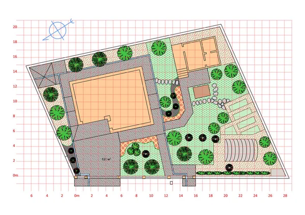 Aménagement paysager. Plan du jardin. Vecteur . — Image vectorielle