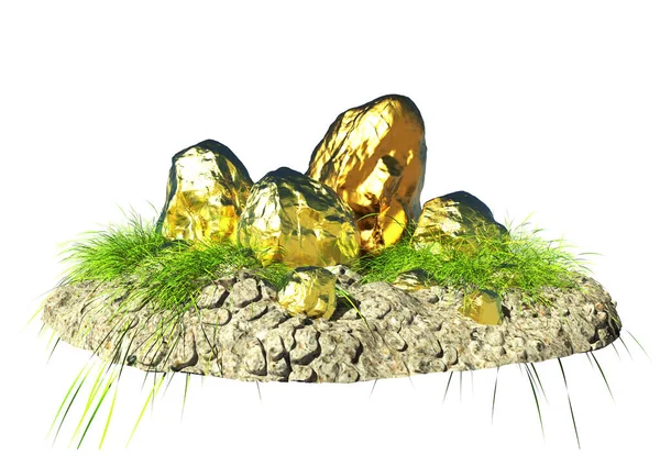 Gold bars in a placer of stones. 3d rendering. Landscape and des