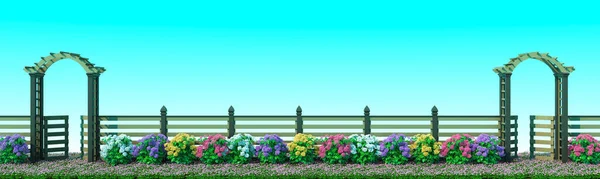 Kertészkedés. Dekoratív kerítés. Kalap az oldalnak. 3d illusztráció — Stock Fotó