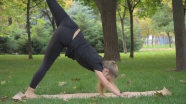 Parkta çim üzerinde egzersiz