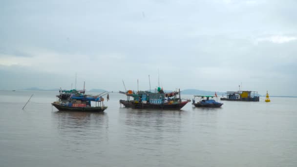 Gruppe traditioneller vietnamesischer Boote — Stockvideo