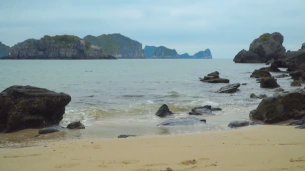 Surfen an einem leeren Strand — Stockvideo