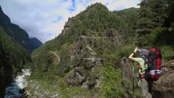 Fille touriste fait une photo de la nature — Video