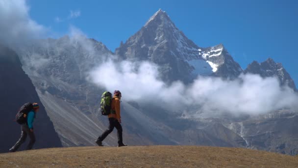 Gli escursionisti viaggiano sulle montagne himalayane — Video Stock