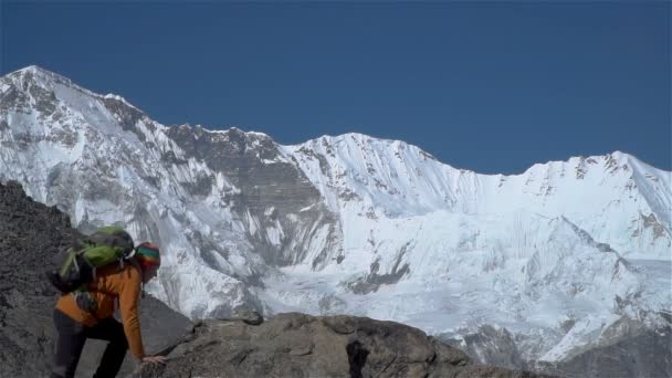 The tourist climbs in the Himalayas — Stock Video