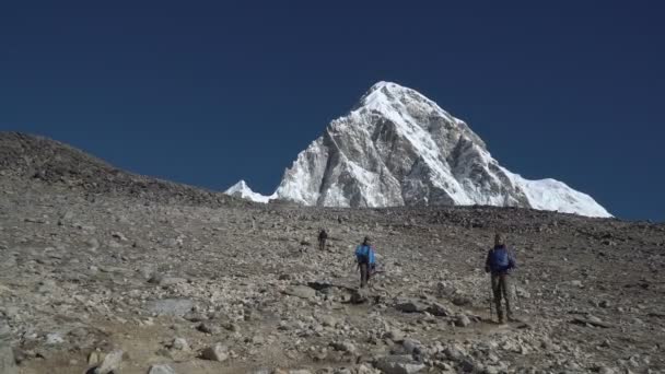 Meisjes toeristische gaan op het parcours in de Himalaya — Stockvideo