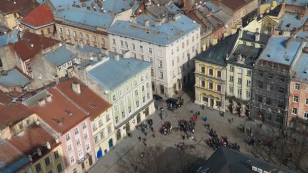 Aerial view over the streets of Lviv — Stock Video