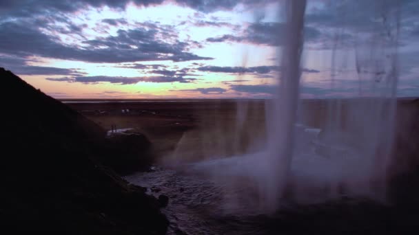 Seljalandfoss vodopád v západu slunce, Island — Stock video