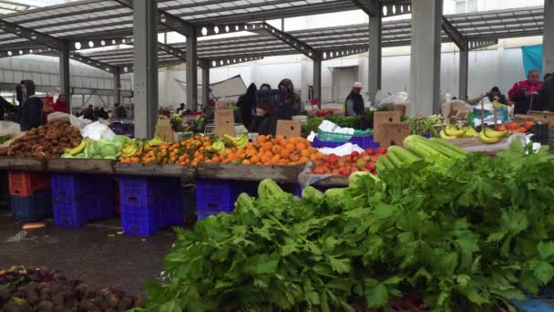 Fruit and vegetables at the Girne local market. 4K — Stock Video