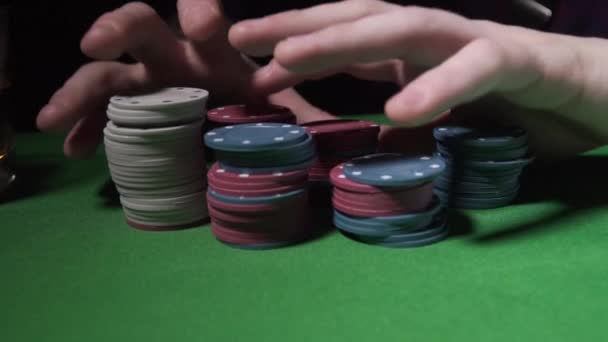 Gaming chips on the poker table — Stock Video