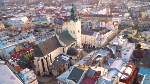 Górny widok na centrum Lwowa — Wideo stockowe