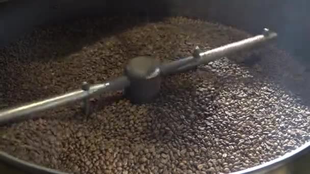 Kacang kopi panggang di peralatan memanggang — Stok Video