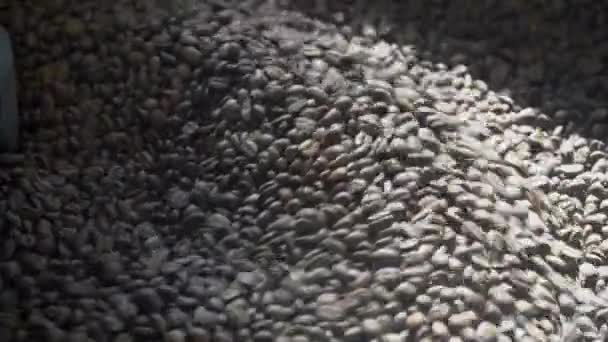 Roasting coffee beans at Roasting equipment — Stockvideo