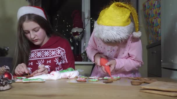 Kinderen versieren kerstkoekjes — Stockvideo