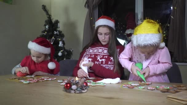 Children decorate Christmas cookies — Stock Video