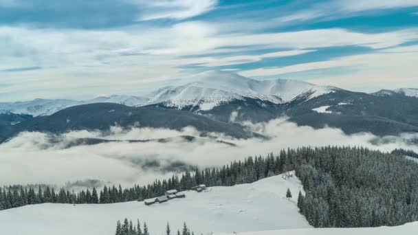 Nuvens se movem sobre o Monte Hoverla nas montanhas dos Cárpatos — Vídeo de Stock