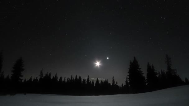 Estrelas e lua no céu estrelado — Vídeo de Stock