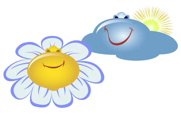 Emoji. Emoticons na forma de flores e nuvens. Ilustração do vector EPS10 —  Vetores de Stock