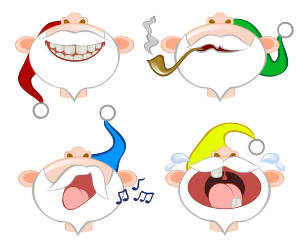 Set de emoticoane amuzante clauze colorate Moș Crăciun. Ilustrație vectorială EPS10 — Vector de stoc