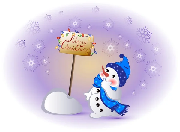 Un om de zăpadă amuzant pentru sărbătorile de iarnă. Salut de Crăciun. Ilustrație vectorială EPS10 — Vector de stoc