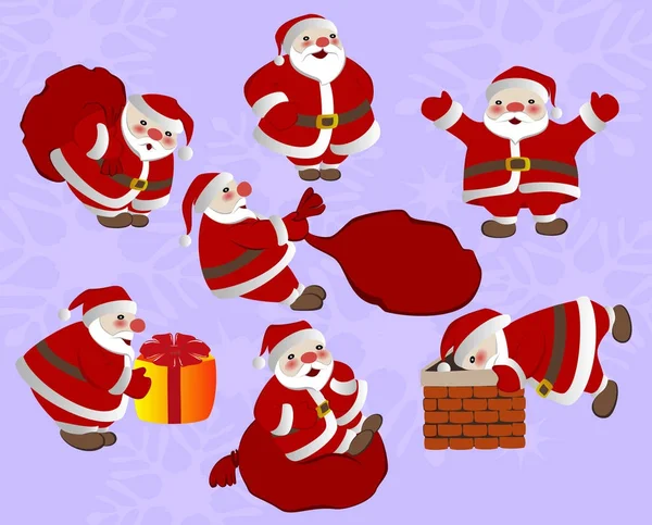 Zestaw z śmieszne Boże Narodzenie Santa Claus z darami. Ilustracja wektorowa Eps10. — Wektor stockowy