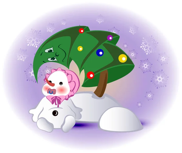 Un muñeco de nieve y un árbol de navidad. Ilustración vectorial EPS10 — Vector de stock