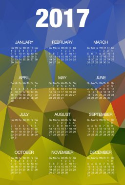 Düşük poli arka plan üzerinde 2017 için takvim tasarımı. Düşük poli arka planda 2017 yılı için masa takvimi
