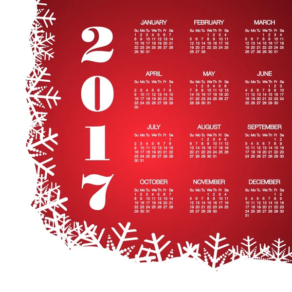 Kalendarz projekt 2017 z płatków śniegu. Kalendarz biurowy na 2017 rok z płatkami śniegu — Wektor stockowy