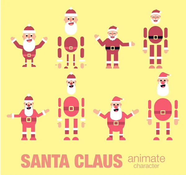 Set di Babbo Natale piatto personaggio per le tue scene. Set di personaggi animati di Babbo Natale — Vettoriale Stock