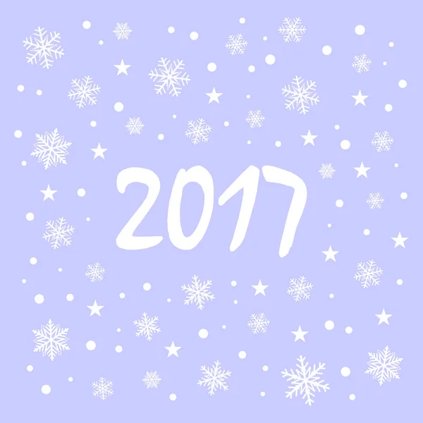 "2017 "přání se sněhovými vločkami a hvězdami na modrém pozadí. Zimní svátky — Stockový vektor