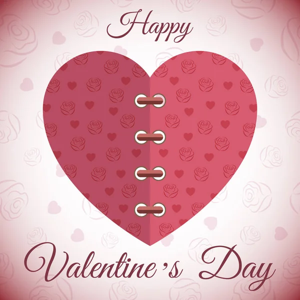 Happy Valentines Day wenskaart met rood hart en rose — Stockvector