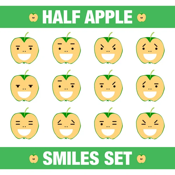 flat half apple character smile set