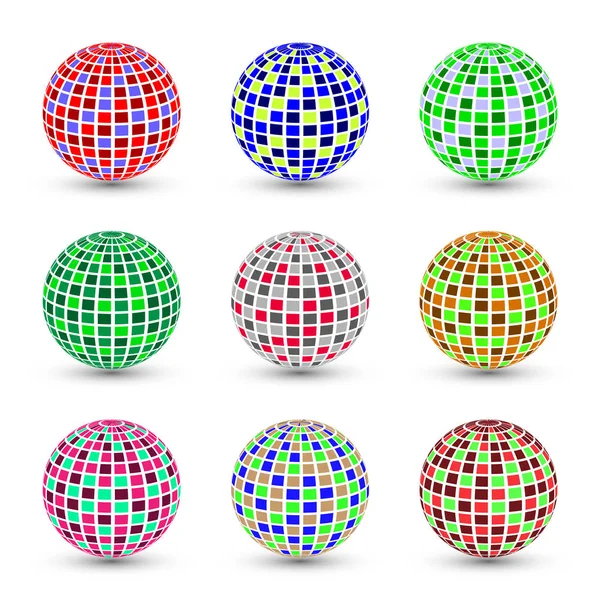 Flat Disco Ball Collection Isolerad Vit Bakgrund — Stock vektor