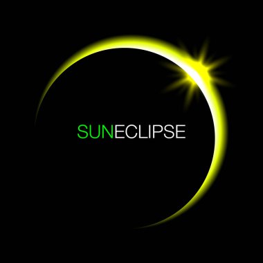 Güneş tutulması vektörü illüstrasyonu.Güneş tutulmasının tamamı Corona ile birlikte koyu arkaplanda