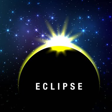 Güneş tutulması vektörü illüstrasyonu.Güneş tutulmasının tamamı Corona ile birlikte koyu arkaplanda