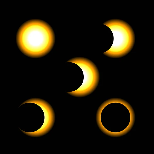 Zon Eclipse Vector Illustratie Totale Zonsverduistering Met Corona Donkere Achtergrond — Stockvector